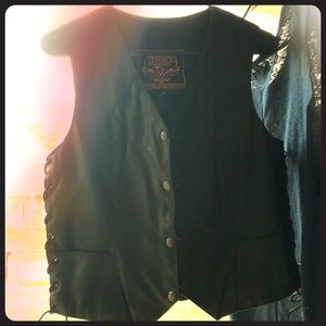 Harley Davidson leather vest w/ laced sides.
